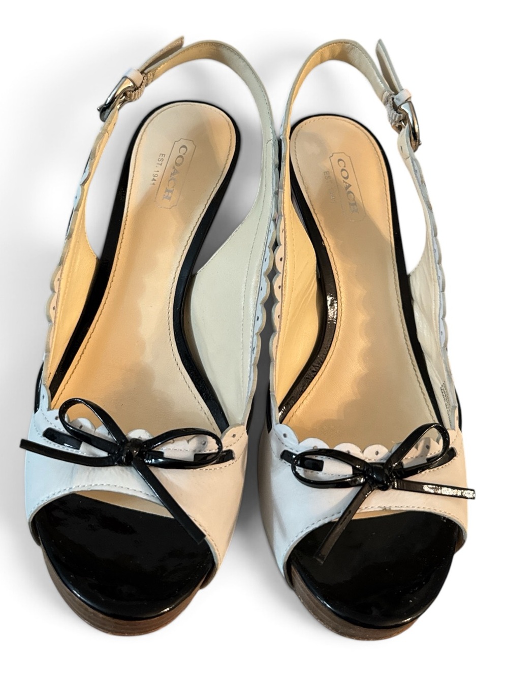 Coach Antonia Off-White Bull Leather Platform Slingback Heels Size 8M - Picture 2 of 6